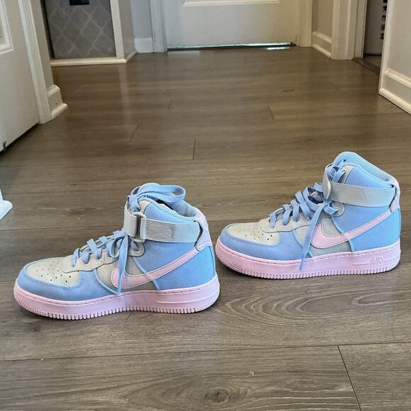 Nike Air Force 1 High Top Sneakers Womens US 6 Girls Pink Blue Tennis Shoe 36.5 - Picture 5 of 10